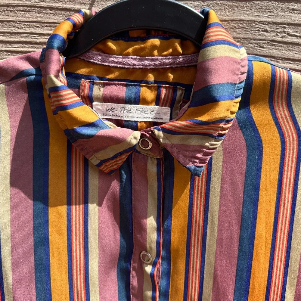 Free People Striped Satin Boyfriend Button-Down Shirt